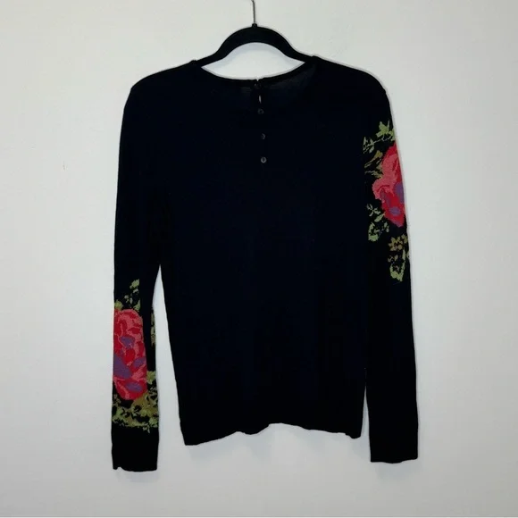 Aldo Martins Black Top with Pink Floral Design - Picture 2 of 5